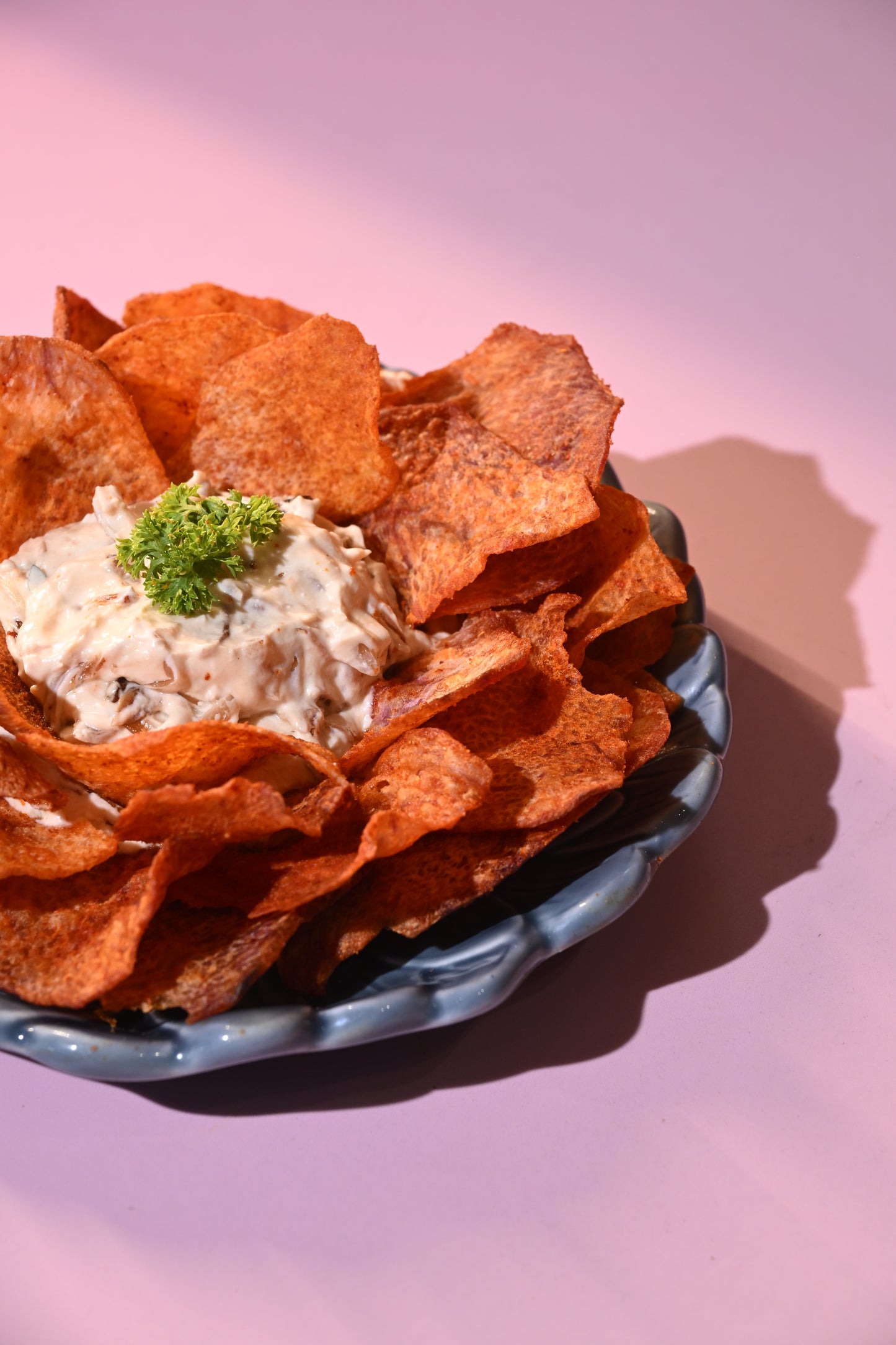 Yam Chips with Caramelised Onion dip