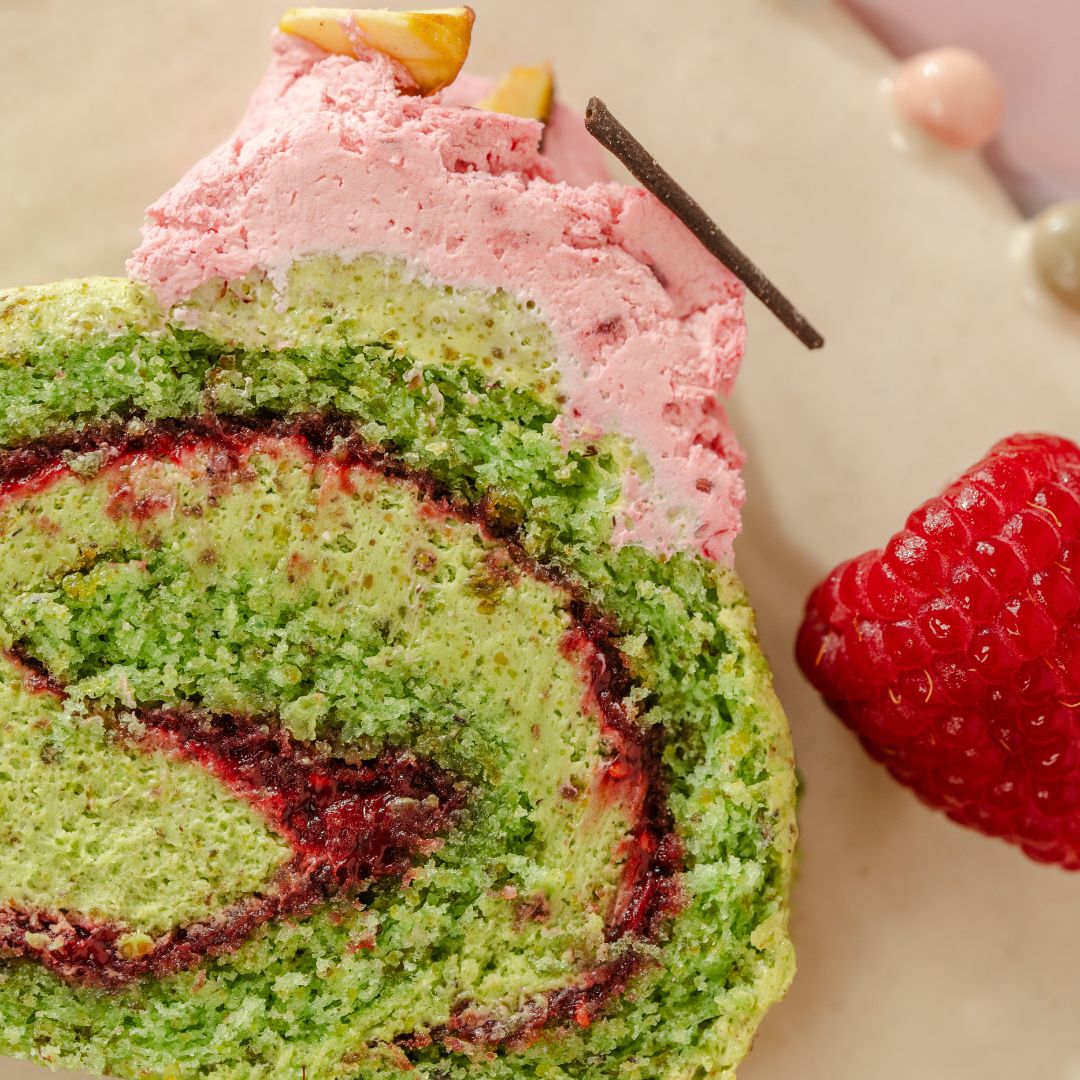 Pistachio Raspberry Swiss Roll