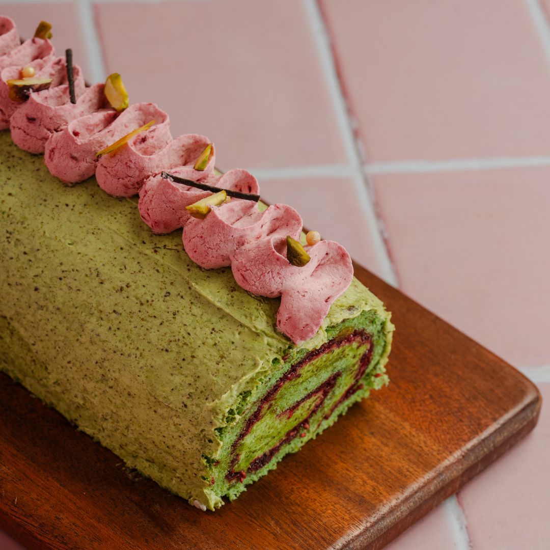 Pistachio Raspberry Swiss Roll